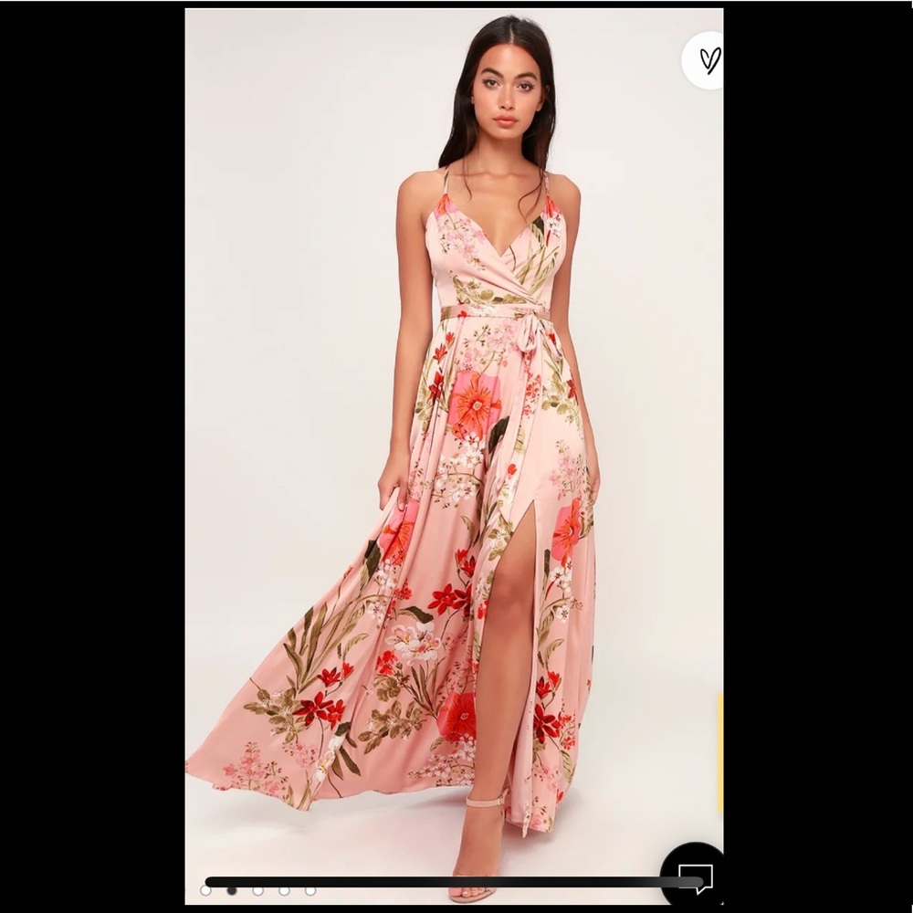 Still the one blush pink floral print satin dress